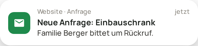 Handy-Benachrichtigung: Neue Anfrage über die Website
