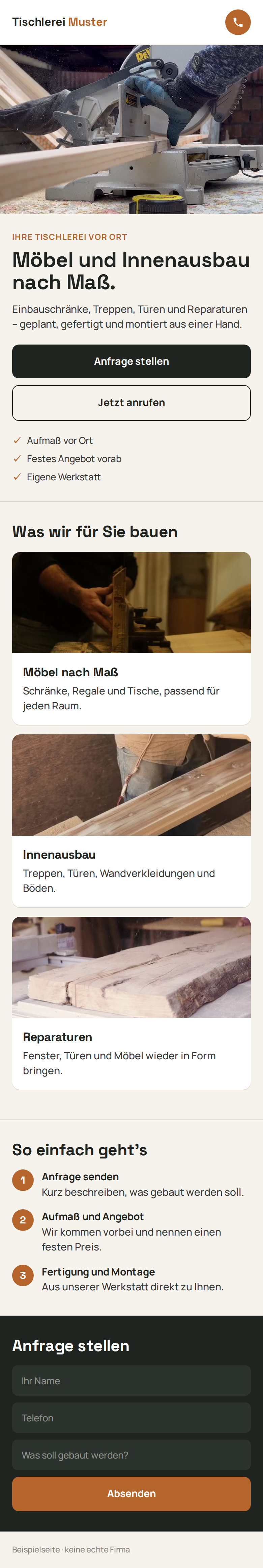 Beispielseite Tischlerei Muster auf dem Handy